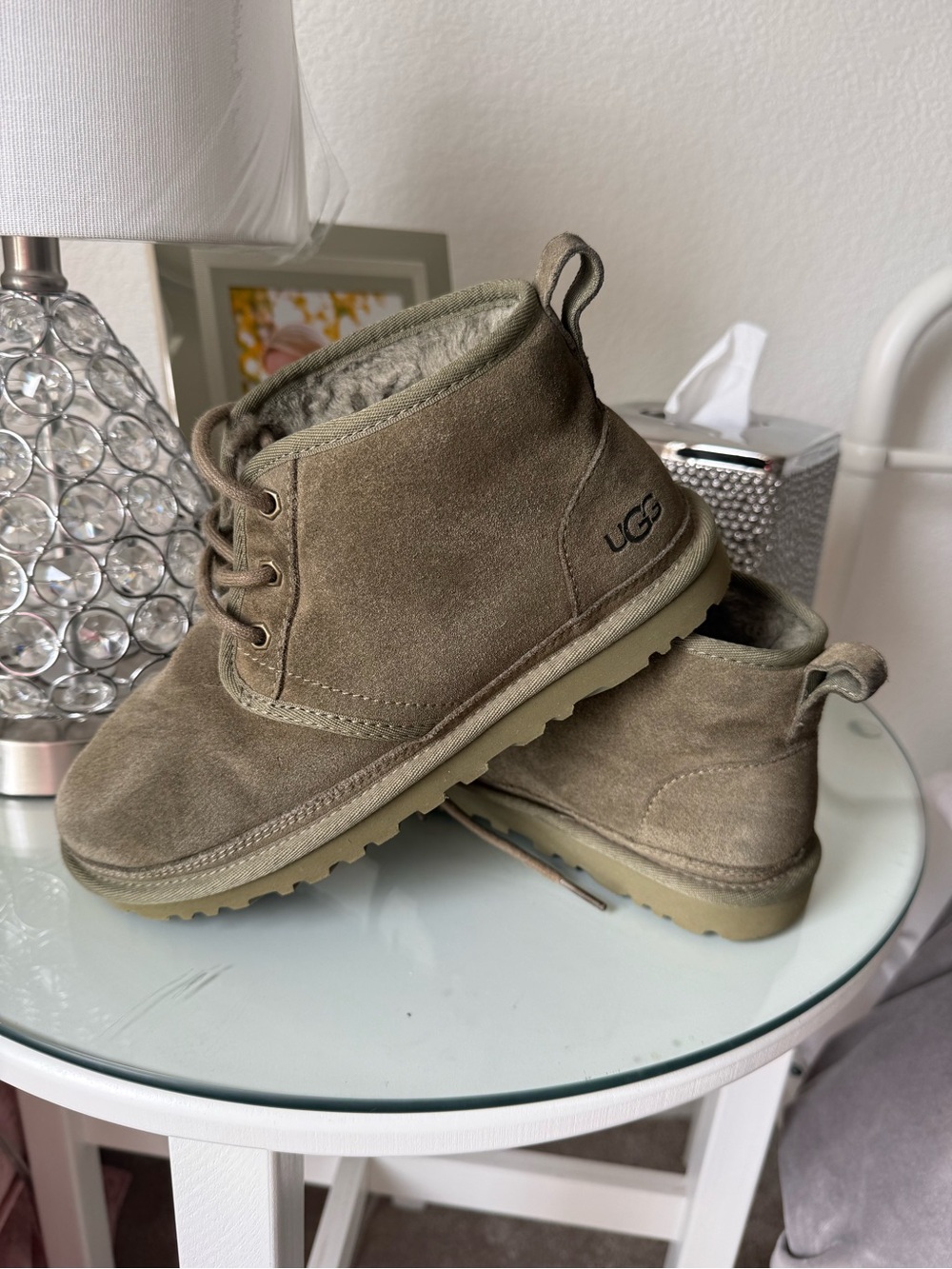 UGG Women Olive Suede Lace-Up Ankle Boots